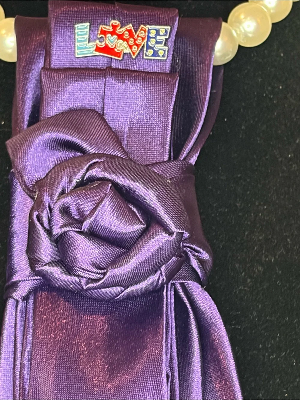 Purple Women’s Satin Necktie with Decorative Pins for Autism Awareness